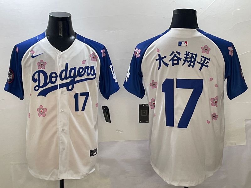 Men Los Angeles Dodgers 17 Ohtani White Blue Sakura Edition 2025 Nike MLB Jersey style 4